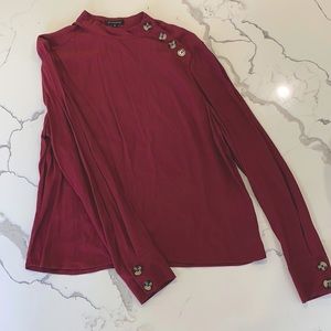 Maroon Buttoned Collar Blouse